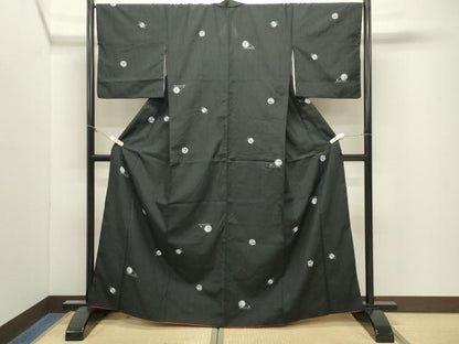 平和屋着物●上質な紬　絞り　糸車　黒地　正絹　逸品　CABM4939gh