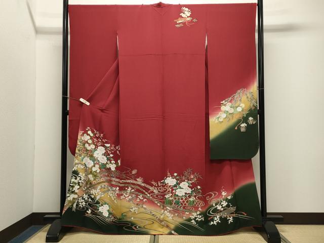 平和屋着物●豪華振袖　刺繍　束ね熨斗宝尽くし花筏文　暈し染め　金銀彩　正絹　逸品　CABM4940gh