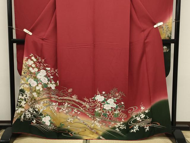 平和屋着物●豪華振袖　刺繍　束ね熨斗宝尽くし花筏文　暈し染め　金銀彩　正絹　逸品　CABM4940gh