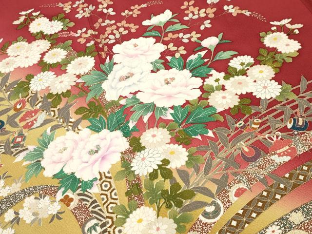 平和屋着物●豪華振袖　刺繍　束ね熨斗宝尽くし花筏文　暈し染め　金銀彩　正絹　逸品　CABM4940gh