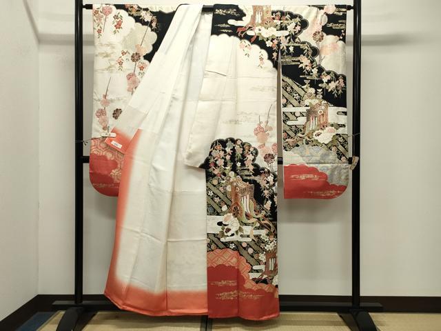 平和屋着物●豪華振袖　駒刺繍　御所車花文　金彩　やまと誂製　正絹　逸品　CABM4942gh