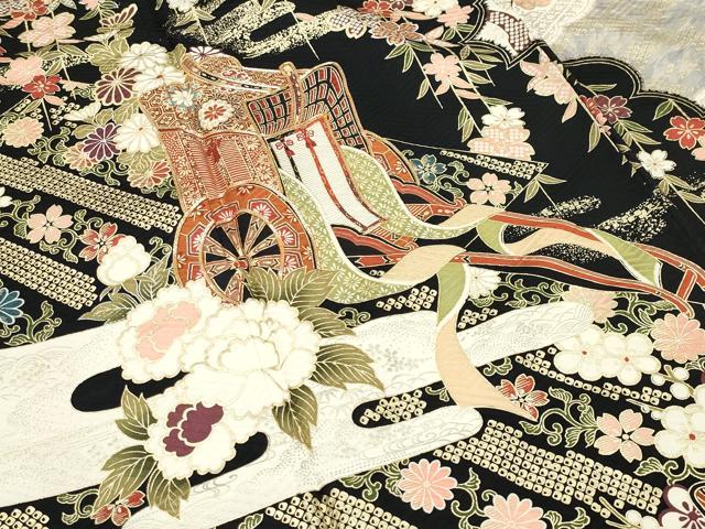 平和屋着物●豪華振袖　駒刺繍　御所車花文　金彩　やまと誂製　正絹　逸品　CABM4942gh
