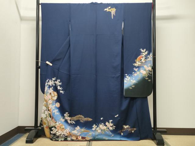 平和屋着物●豪華振袖　駒刺繍　飛鶴鈴花文　暈し染め　金彩　正絹　逸品　CABM4943gh