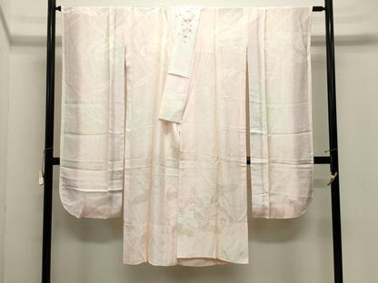 平和屋着物●振袖用長襦袢　無双仕立て　飛鶴花地紋　暈し染め　半衿刺繍　正絹　逸品　CABM4944gh