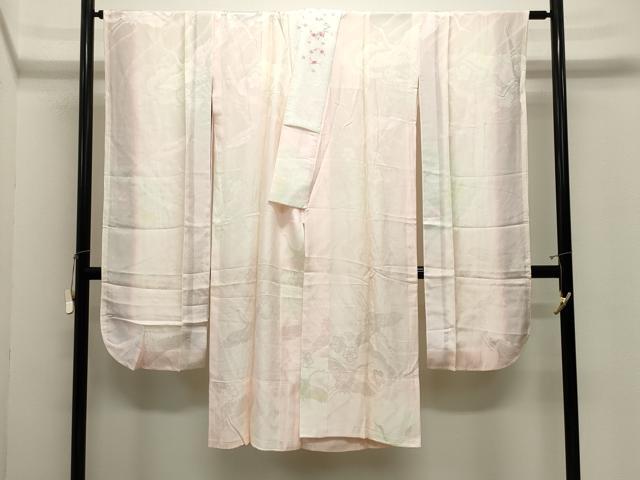 平和屋着物●振袖用長襦袢　無双仕立て　飛鶴花地紋　暈し染め　半衿刺繍　正絹　逸品　CABM4944gh