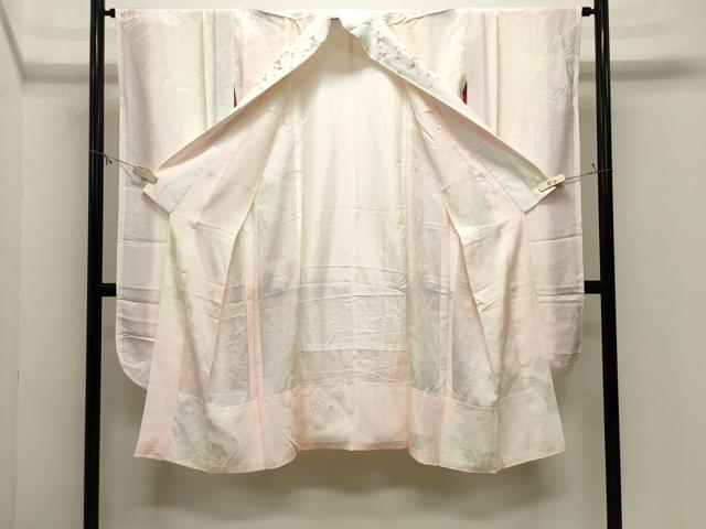 平和屋着物●振袖用長襦袢　無双仕立て　飛鶴花地紋　暈し染め　半衿刺繍　正絹　逸品　CABM4944gh