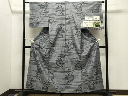 平和屋着物●上質な紬　手染の草木　冨獄36景　桶師　証紙付き　正絹　逸品　未使用　CABM4948gh