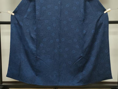 平和屋着物●訪問着　藍　型染め　花唐草文　鬼しぼ縮緬　反端付き　正絹　逸品　CABM4950gh