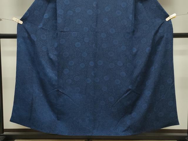 平和屋着物●訪問着　藍　型染め　花唐草文　鬼しぼ縮緬　反端付き　正絹　逸品　CABM4950gh