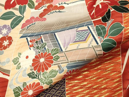平和屋着物●豪華振袖　駒刺繍　風景花文　金彩　正絹　逸品　CABM4952gh