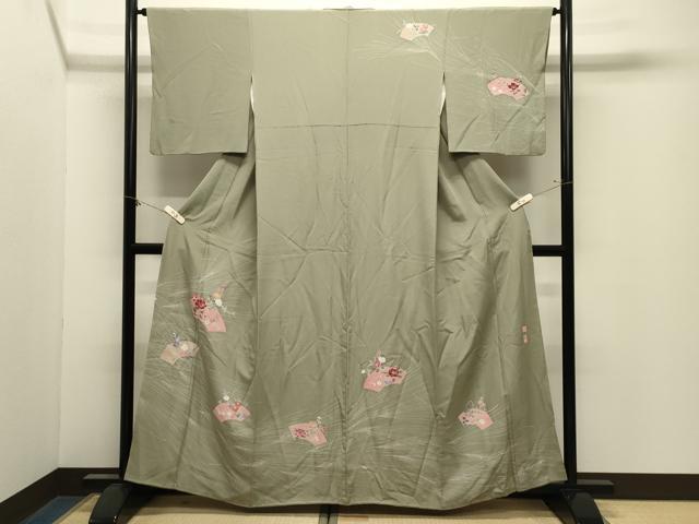 平和屋着物●京加賀友禅　百貫達雄　訪問着　地紙花文　正絹　逸品　CABM4955gh