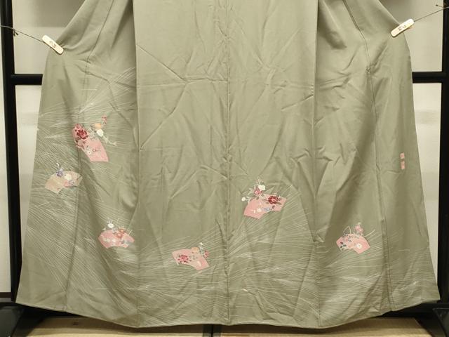 平和屋着物●京加賀友禅　百貫達雄　訪問着　地紙花文　正絹　逸品　CABM4955gh
