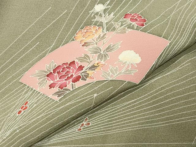 平和屋着物●京加賀友禅　百貫達雄　訪問着　地紙花文　正絹　逸品　CABM4955gh