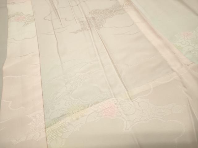平和屋着物●振袖用長襦袢　無双仕立て　雲重ね花地紋　暈し染め　半衿刺繍　正絹　逸品　CABM4959gh