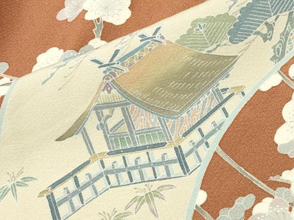 平和屋着物●名門・上野家　上野街子　清染居　色留袖　風景松竹梅文　正絹　逸品　CABM4973gh
