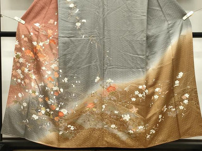平和屋着物●訪問着　休み鳥花文　暈し染め　金彩　正絹　逸品　CABM4985gh