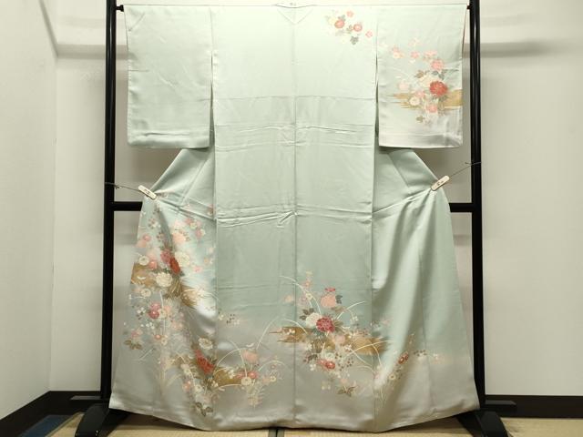 平和屋着物●訪問着　駒刺繍　牡丹花文　暈し染め　金彩　正絹　逸品　CABM4990gh
