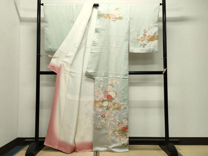 平和屋着物●訪問着　駒刺繍　牡丹花文　暈し染め　金彩　正絹　逸品　CABM4990gh