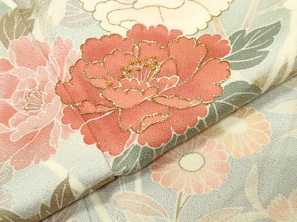 平和屋着物●訪問着　駒刺繍　牡丹花文　暈し染め　金彩　正絹　逸品　CABM4990gh