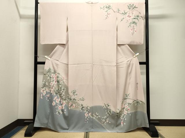 平和屋着物●二代目清次郎　手描き　訪問着　枝花文　暈し染め　正絹　逸品　CABM4998gh