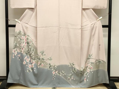平和屋着物●二代目清次郎　手描き　訪問着　枝花文　暈し染め　正絹　逸品　CABM4998gh
