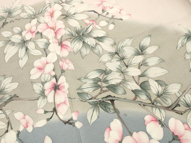 平和屋着物●二代目清次郎　手描き　訪問着　枝花文　暈し染め　正絹　逸品　CABM4998gh