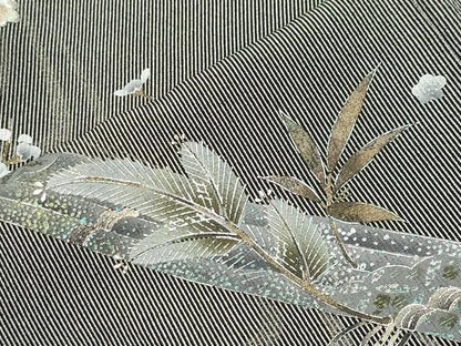 平和屋着物●訪問着　螺鈿　花筏文　黒地　金銀彩　正絹　逸品　CABM5018gh