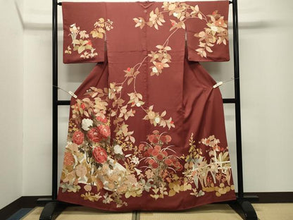 平和屋着物●訪問着　刺繍　籬牡丹花文　金糸　正絹　逸品　CABM5033gh