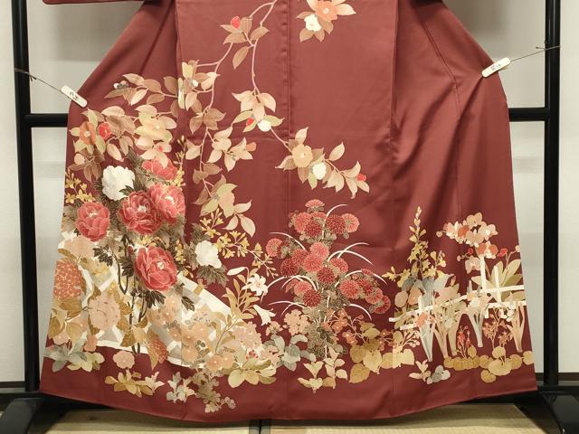 平和屋着物●訪問着　刺繍　籬牡丹花文　金糸　正絹　逸品　CABM5033gh