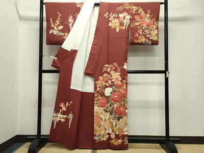 平和屋着物●訪問着　刺繍　籬牡丹花文　金糸　正絹　逸品　CABM5033gh