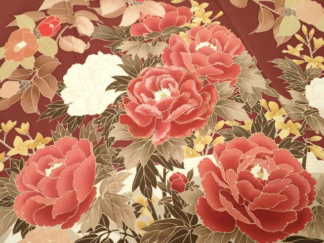 平和屋着物●訪問着　刺繍　籬牡丹花文　金糸　正絹　逸品　CABM5033gh