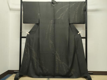 平和屋着物●訪問着　手描き　草木文　黒地　金彩　背抜き仕立て　正絹　逸品　CABM5037gh