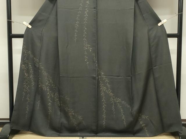 平和屋着物●訪問着　手描き　草木文　黒地　金彩　背抜き仕立て　正絹　逸品　CABM5037gh