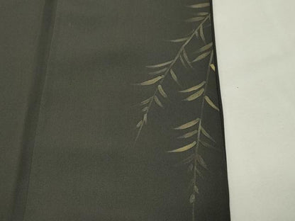 平和屋着物●訪問着　手描き　草木文　黒地　金彩　背抜き仕立て　正絹　逸品　CABM5037gh