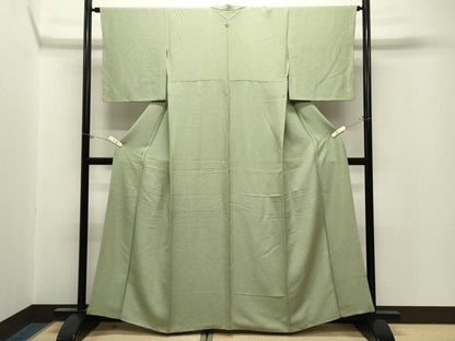 平和屋着物●上質な色無地　紋意匠　若葉色　正絹　逸品　CABM5040gh