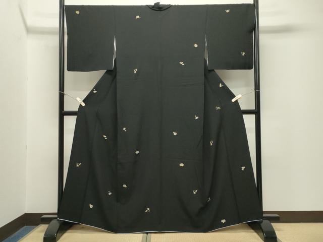 平和屋着物●上質な小紋　総刺繍　干支　黒地　金糸　正絹　逸品　CABM5043gh