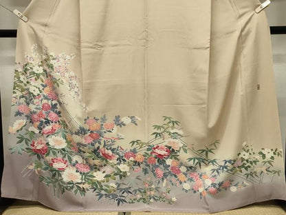 平和屋着物●十日町友禅作家　岡村蒼風　色留袖　草花文　暈し染め　正絹　逸品　CABM5044gh