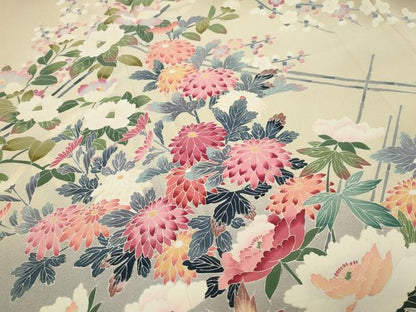 平和屋着物●十日町友禅作家　岡村蒼風　色留袖　草花文　暈し染め　正絹　逸品　CABM5044gh