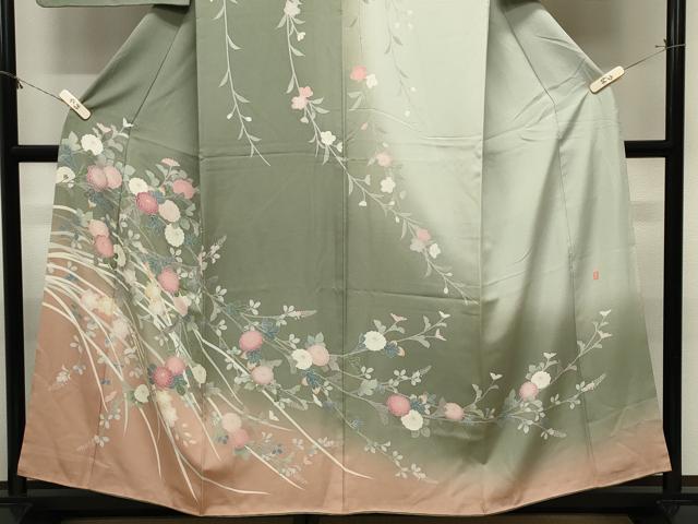 平和屋着物●訪問着　友禅　作家物　草花文　暈し染め　正絹　逸品　CABM5047gh