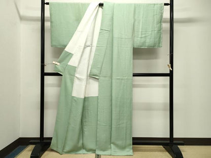 平和屋着物●上質な色無地　草花地紋　薄青色　反端付き　正絹　逸品　未使用　CABM5061gh