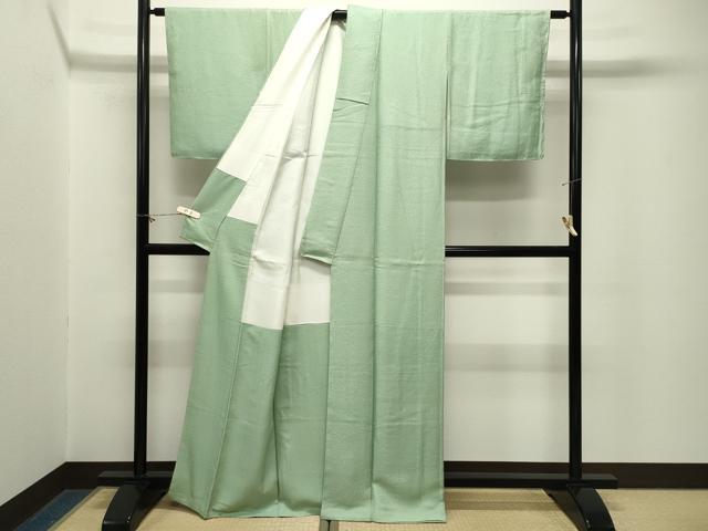 平和屋着物●上質な色無地　草花地紋　薄青色　反端付き　正絹　逸品　未使用　CABM5061gh