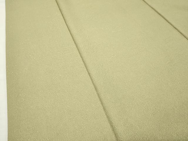 平和屋着物●京加賀友禅　百貫達雄監修　色無地　加賀乃梅染　草花地紋　抹茶色　銀座越後屋扱い　反端付き　正絹　逸品　CABM5062gh