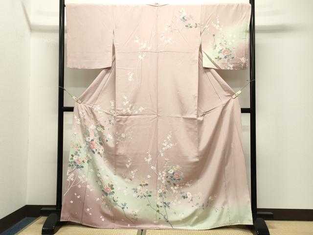 平和屋着物●訪問着　友禅　作家物　枝椿花文　暈し染め　正絹　逸品　CABM5065gh