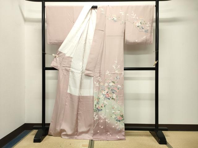 平和屋着物●訪問着　友禅　作家物　枝椿花文　暈し染め　正絹　逸品　CABM5065gh