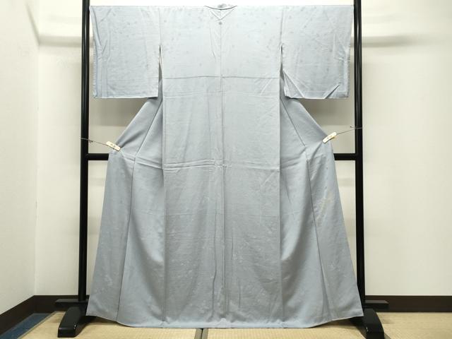 平和屋着物●上質な色無地　作家物　吹き寄せ地紋　灰青色　正絹　逸品　CABM5066gh