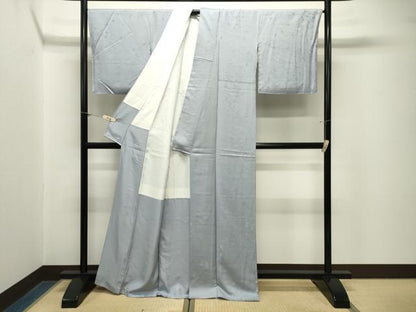 平和屋着物●上質な色無地　作家物　吹き寄せ地紋　灰青色　正絹　逸品　CABM5066gh