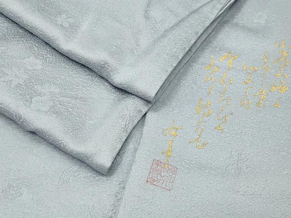 平和屋着物●上質な色無地　作家物　吹き寄せ地紋　灰青色　正絹　逸品　CABM5066gh