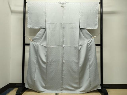 平和屋着物●上質な色無地　檜垣地紋　白梅鼠色　正絹　逸品　未使用　CABM5068gh