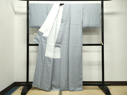 平和屋着物●上質な色無地　舞花地紋　灰青色　正絹　逸品　CABM5077gh