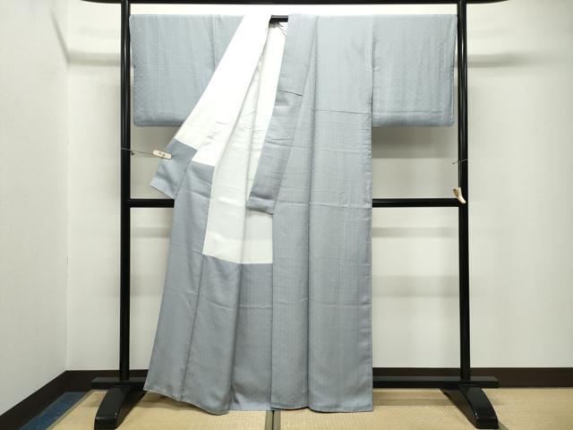 平和屋着物●上質な色無地　舞花地紋　灰青色　正絹　逸品　CABM5077gh